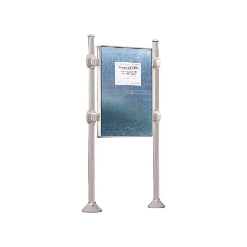 Panneau d'affichage vertical en extérieur à fixer sans bandeau titre, avec pommeau agora gris clair