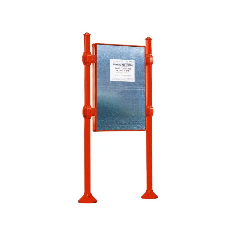 Panneau d'affichage vertical en extérieur à fixer sans bandeau titre, avec pommeau agora rouge