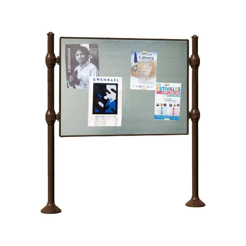 Panneau d'affichage horizontal en extérieur à fixer sans bandeau titre, avec pommeau agora marron