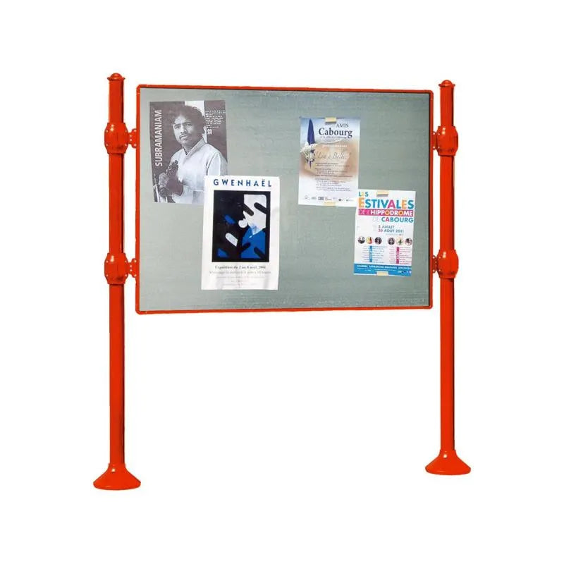 Panneau d'affichage horizontal en extérieur à fixer sans bandeau titre, avec pommeau agora rouge