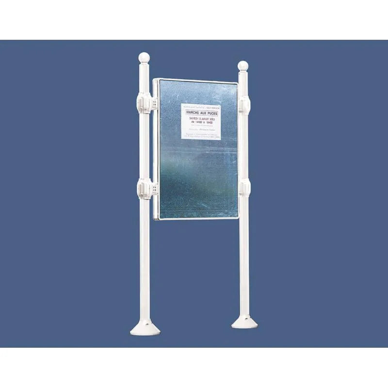 Panneau d'affichage vertical en extérieur à fixer sans bandeau titre, avec pommeau boule blanc