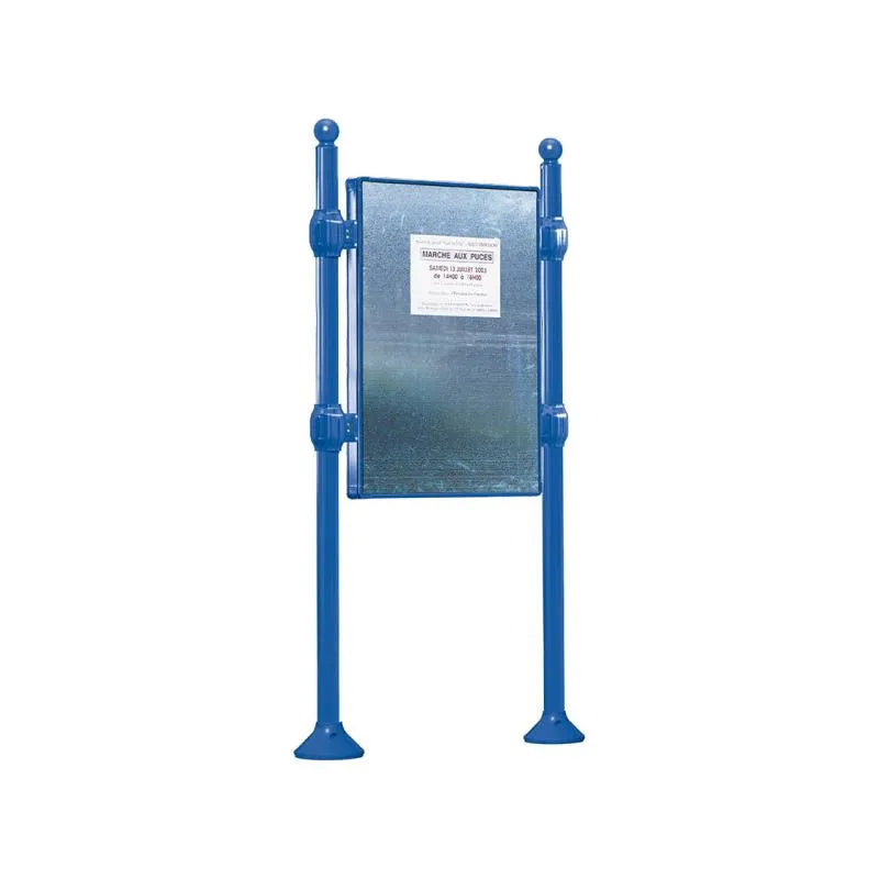 Panneau d'affichage vertical en extérieur à fixer sans bandeau titre, avec pommeau boule bleu