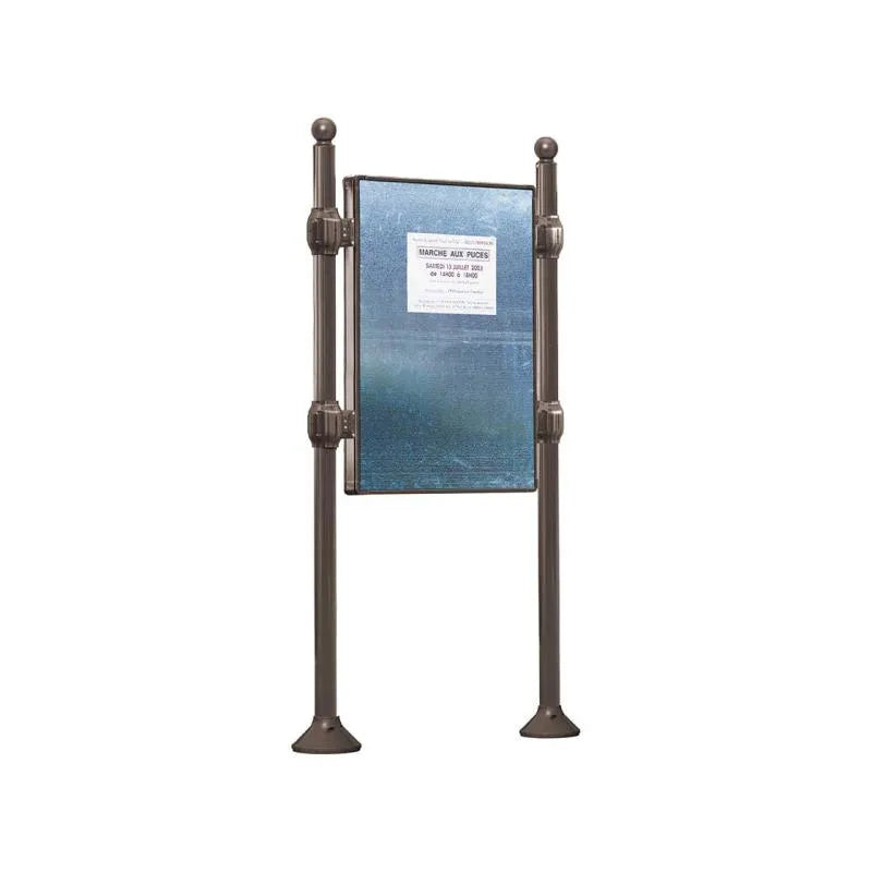 Panneau d'affichage vertical en extérieur à fixer sans bandeau titre, avec pommeau boule gris city