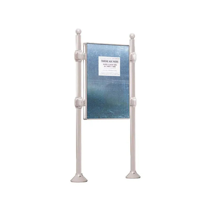 Panneau d'affichage vertical en extérieur à fixer sans bandeau titre, avec pommeau boule gris clair