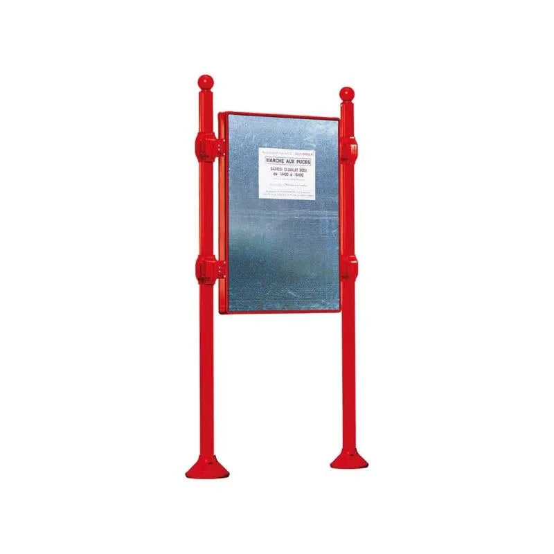 Panneau d'affichage vertical en extérieur à fixer sans bandeau titre, avec pommeau boule rouge
