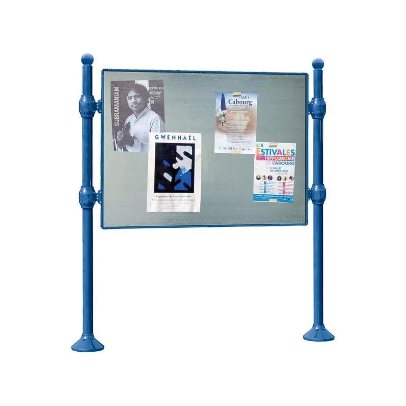 Panneau d'affichage horizontal en extérieur à fixer sans bandeau titre, avec pommeau boule bleu