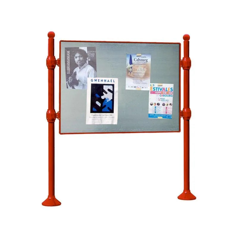 Panneau d'affichage horizontal en extérieur à fixer sans bandeau titre, avec pommeau boule bordeaux
