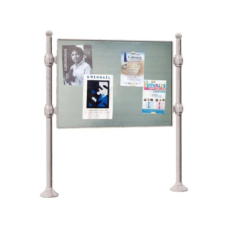 Panneau d'affichage horizontal en extérieur à fixer sans bandeau titre, avec pommeau boule gris clair