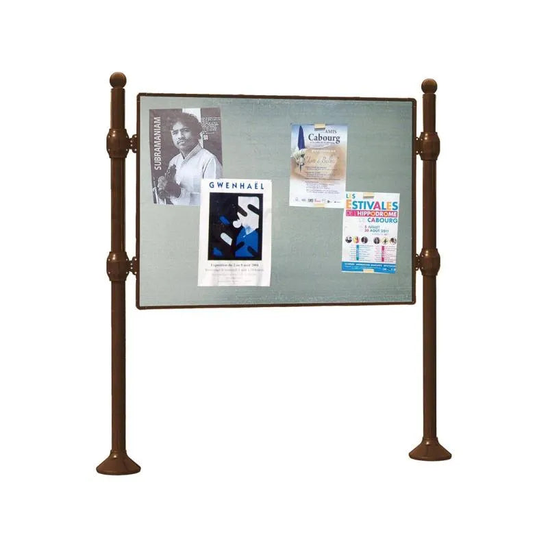 Panneau d'affichage horizontal en extérieur à fixer sans bandeau titre, avec pommeau boule marron