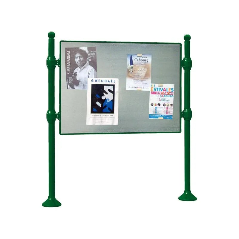 Panneau d'affichage horizontal en extérieur à fixer sans bandeau titre, avec pommeau boule vert
