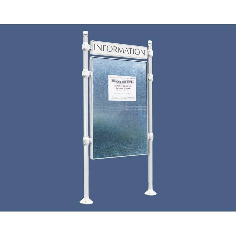 Panneau d'affichage vertical en extérieur à fixer avec bandeau titre, avec pommeau city blanc