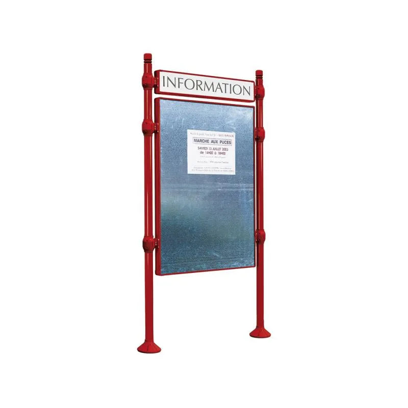 Panneau d'affichage vertical en extérieur à fixer avec bandeau titre, avec pommeau city bordeaux