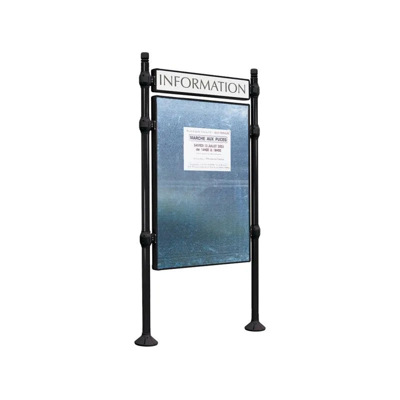 Panneau d'affichage vertical en extérieur à fixer avec bandeau titre, avec pommeau city noir