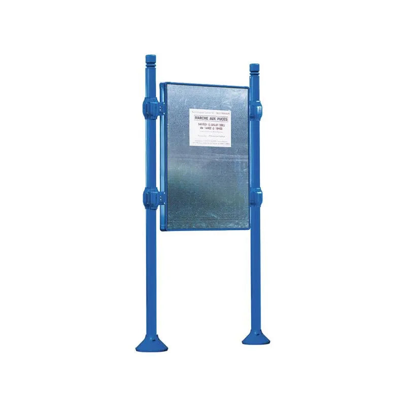 Panneau d'affichage vertical en extérieur à fixer sans bandeau titre, avec pommeau city bleu