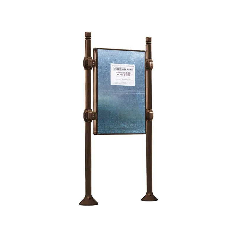 Panneau d'affichage vertical en extérieur à fixer sans bandeau titre, avec pommeau city marron