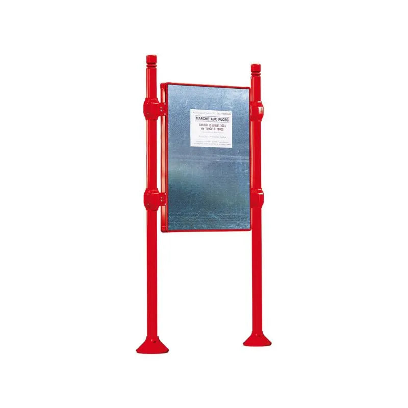 Panneau d'affichage vertical en extérieur à fixer sans bandeau titre, avec pommeau city rouge