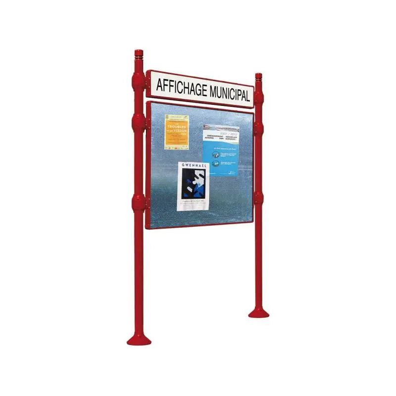 Panneau d'affichage horizontal en extérieur à fixer avec bandeau titre, avec pommeau city bordeaux