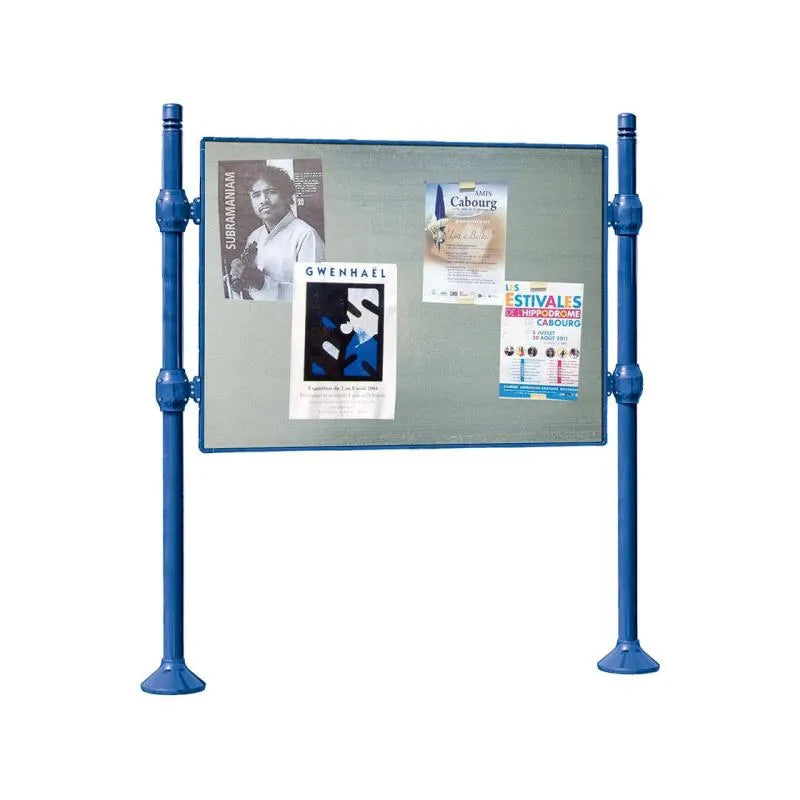 Panneau d'affichage horizontal en extérieur à fixer sans bandeau titre, avec pommeau city bleu