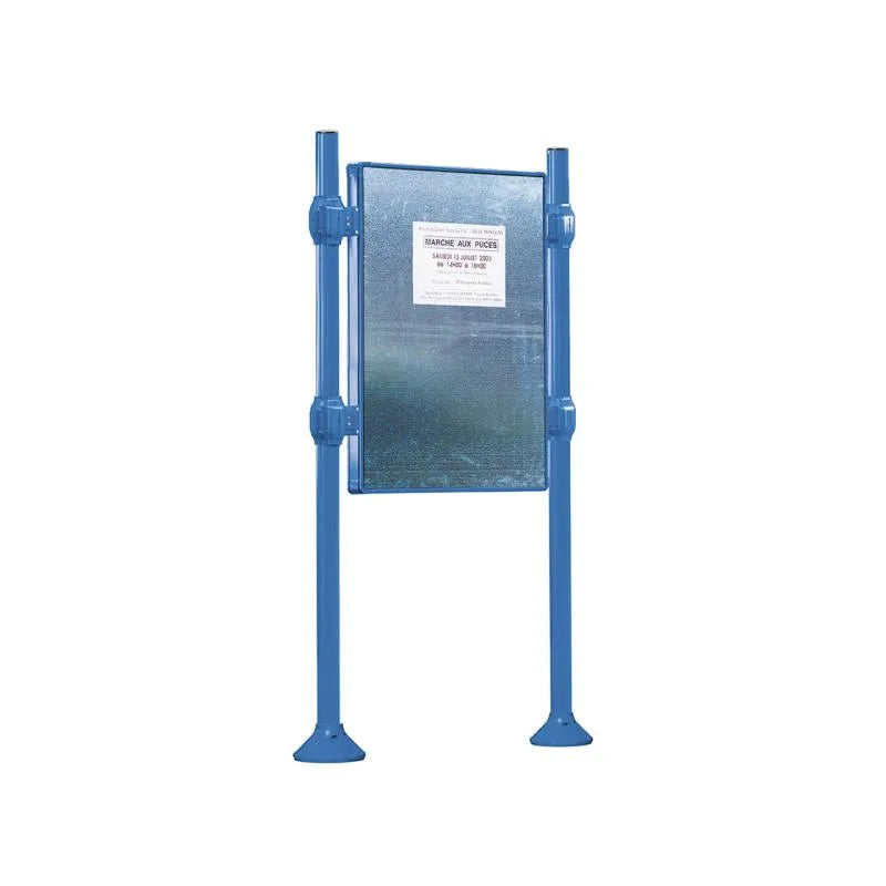 Panneau d'affichage vertical en extérieur à fixer, avec pommeau en inox brossé bleu