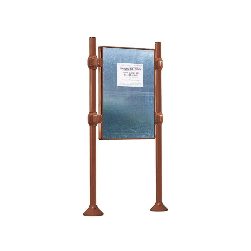 Panneau d'affichage vertical en extérieur à fixer, avec pommeau en inox brossé corten