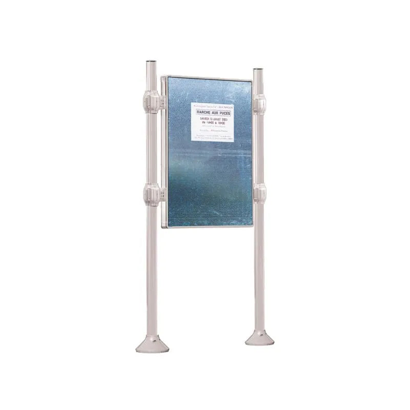 Panneau d'affichage vertical en extérieur à fixer, avec pommeau en inox brossé gris clair