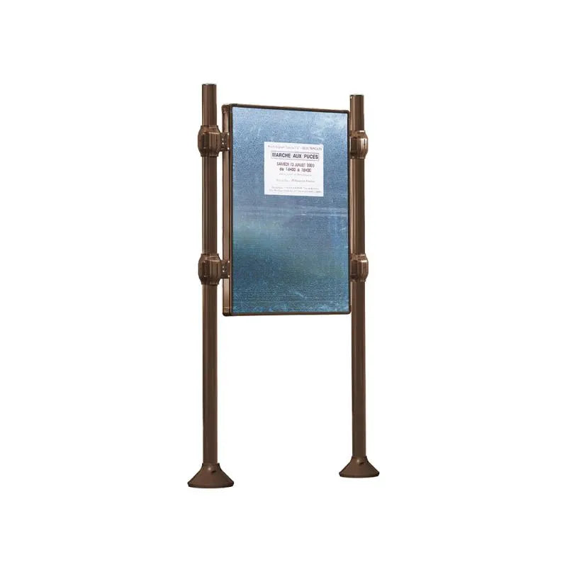 Panneau d'affichage vertical en extérieur à fixer, avec pommeau en inox brossé marron