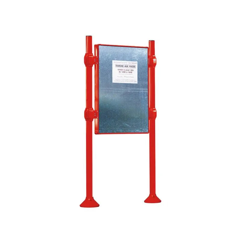 Panneau d'affichage vertical en extérieur à fixer, avec pommeau en inox brossé rouge