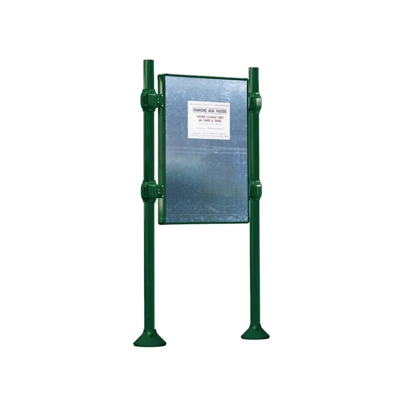 Panneau d'affichage vertical en extérieur à fixer, avec pommeau en inox brossé vert