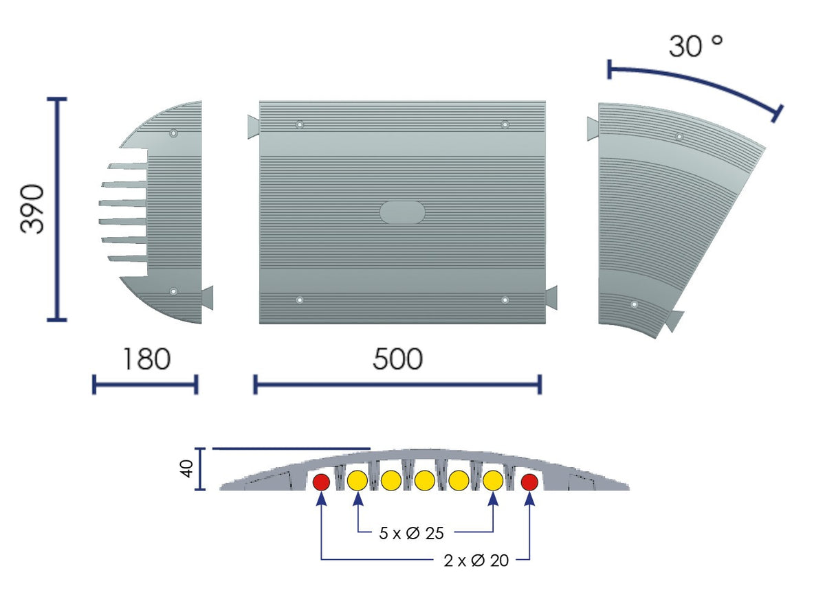 Passe-câble extra-plat de 40 mm pour salons et expositions