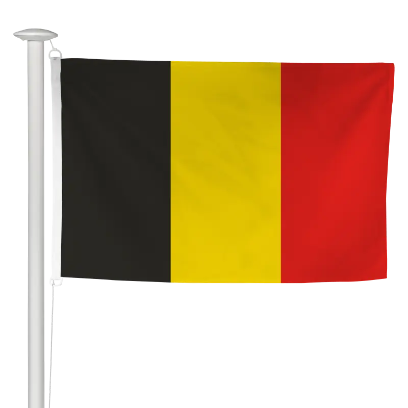 Pavillon belge à hisser sur mât de façade, tricolore vertical noir, jaune et rouge