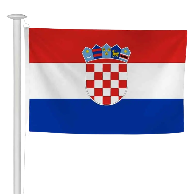 Pavillon croate à hisser sur mât de façade, tricolore rouge, blanc et bleu au damier