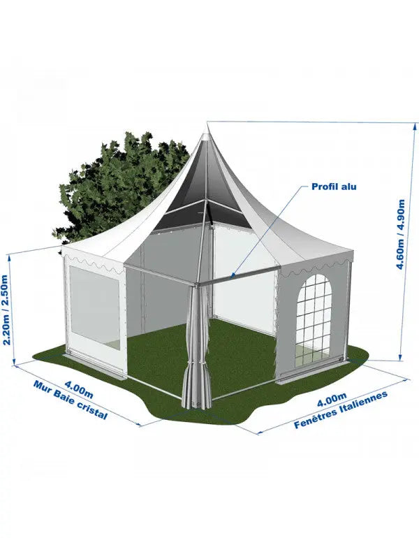 Tente Pagode alu garden 4 x 4 m toit + armature france collectivités