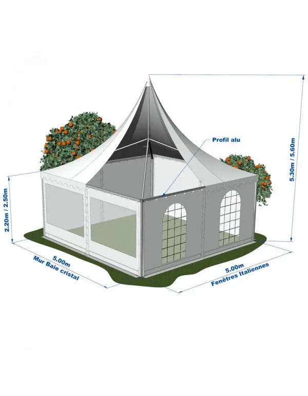 Tente Pagode alu garden 5 x 5 m - Complète france collectivités