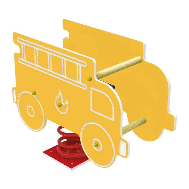 Pompier à ressort jaune, figurine camion avec échelle gravée
