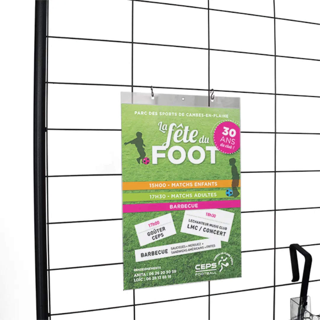 Porte-visuels en plexiglass pour grilles d'exposition – Formats A5, A4, A3, A1 – Accrochage rapide france collectivités