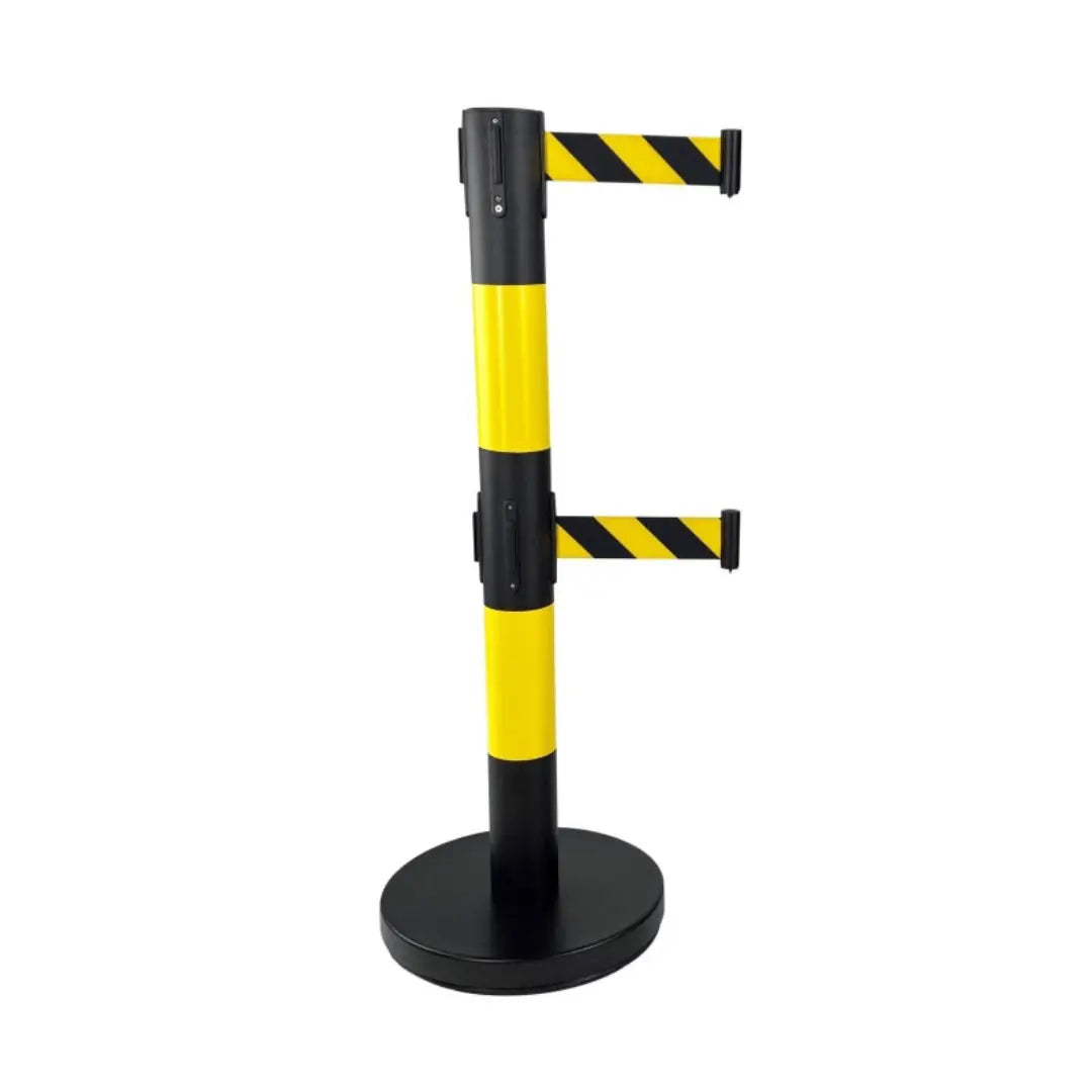 Poteau de guidage noir et jaune à deux sangles noir et jaune