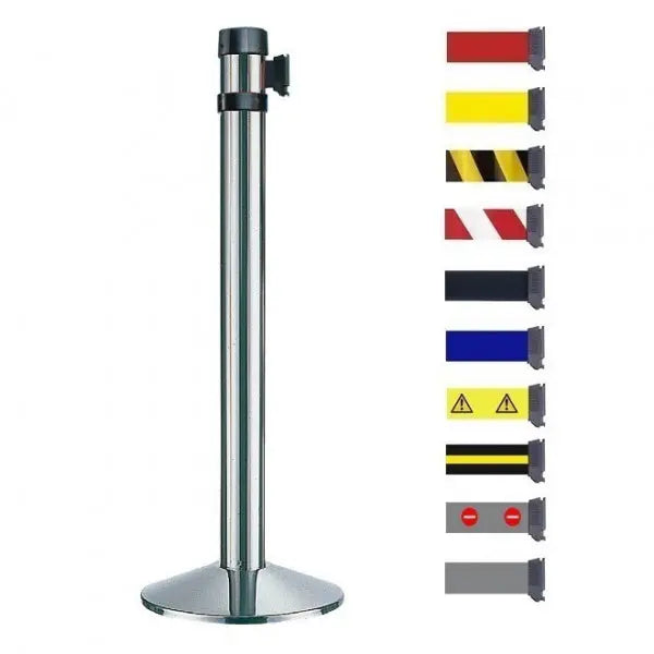 Poteau de guidage chromé à sangle rétractable 4 m, base lestée