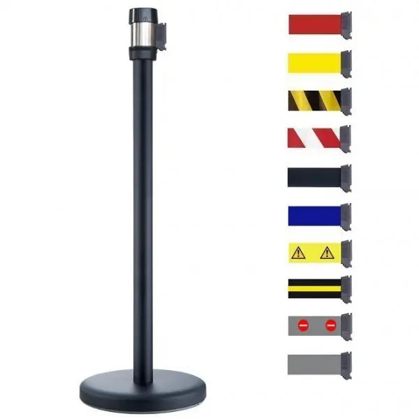 Poteau de guidage noir à sangle rétractable 2 m sur base lestée