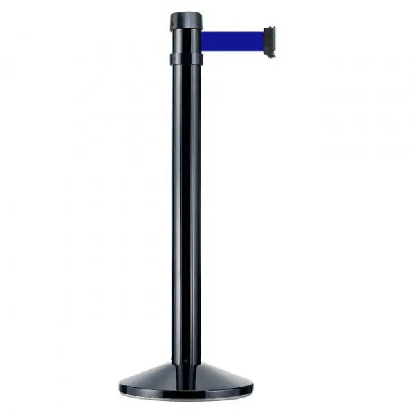 Poteau noir de file d'attente, sangle bleue 4 m