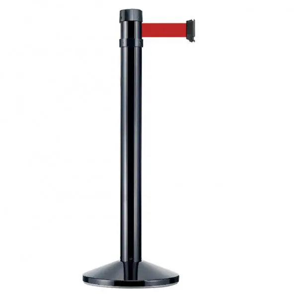 Poteau noir de file d'attente, sangle rouge 4 m