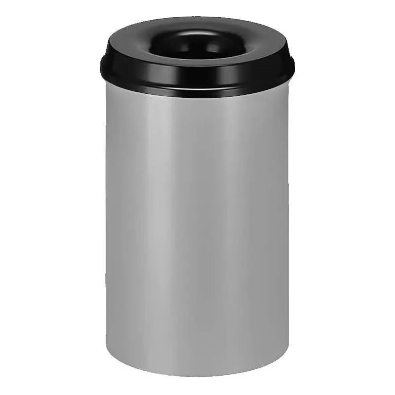 Poubelle anti-feu ronde 20 L gris aluminium et noir pour bureaux – France Collectivités