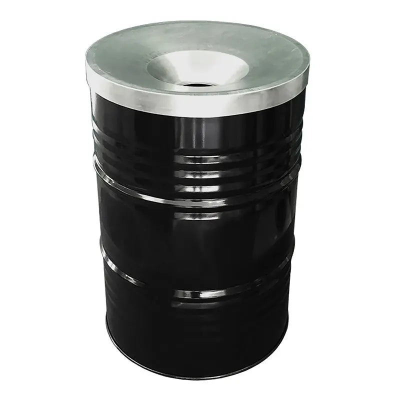 Poubelle baril de 200 L en acier noir à couvercle ignifuge pour événements – France Collectivités