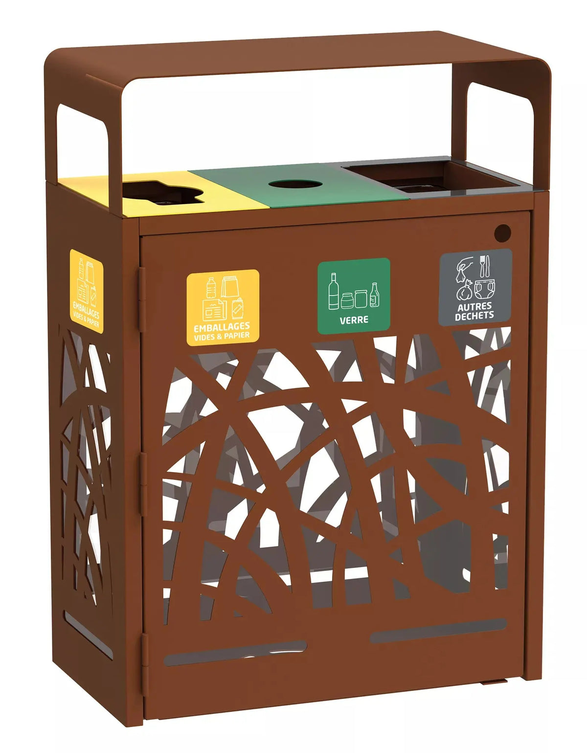 Poubelle de tri extérieure Cybel 3 x 60 L anti-nuisibles 3 flux, coloris corten