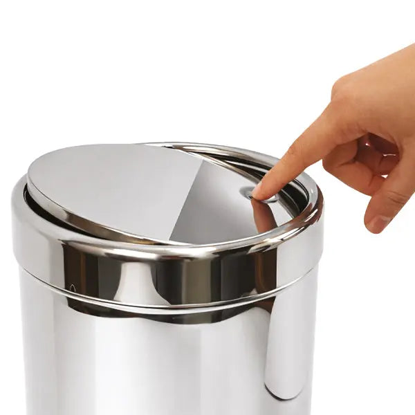 Poubelle Flip en inox 304 brillant, couvercle basculant et support de sac – France Collectivités