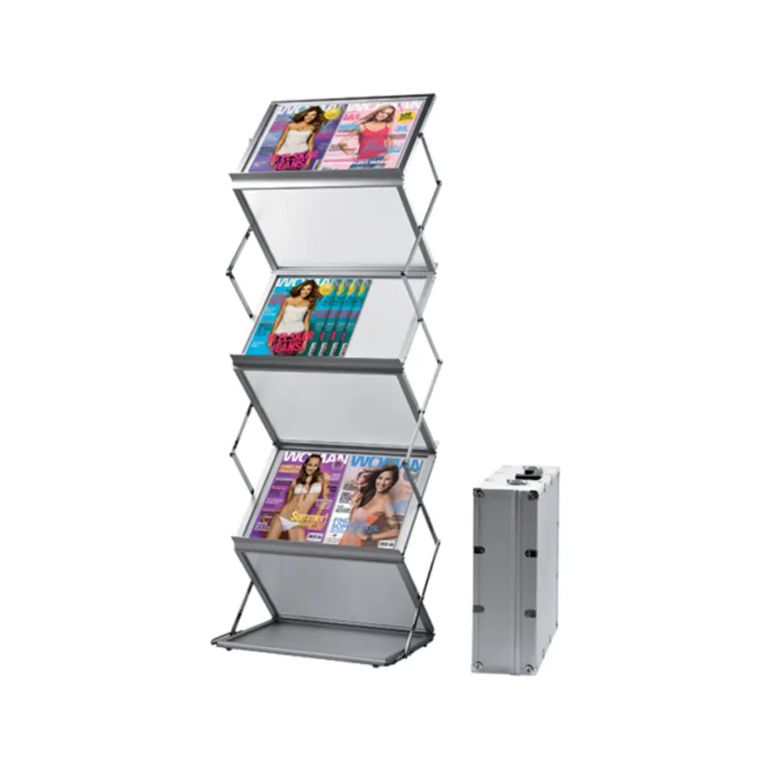 Présentoir zig-zag alu-plexi pliant avec sa valise de rangement france collectivités