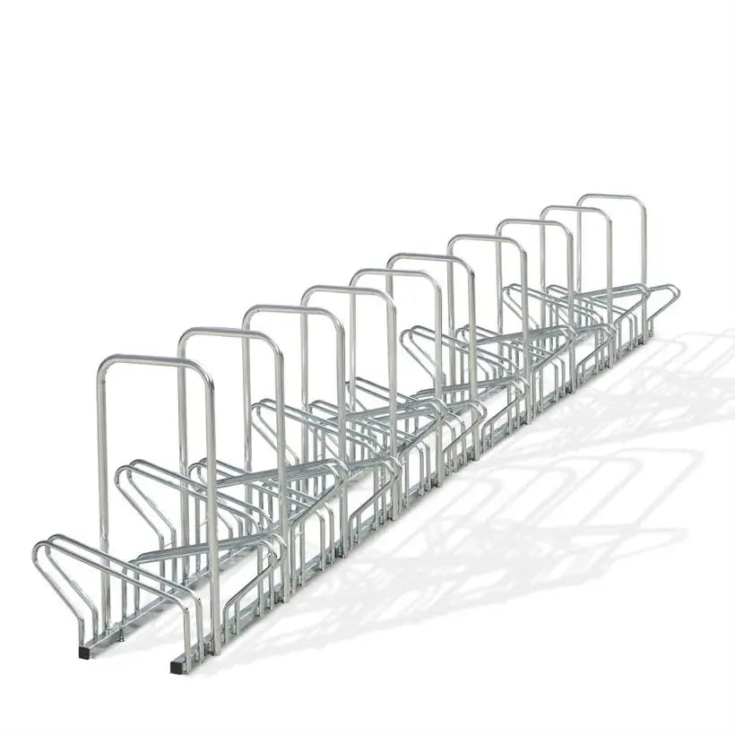 Râtelier hollandais pour 8 vélos au sol avec arceaux antivol Mottez