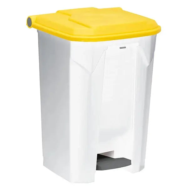 Poubelle à pédale HACCP Utilo Rossignol 80 L, corps blanc, couvercle jaune