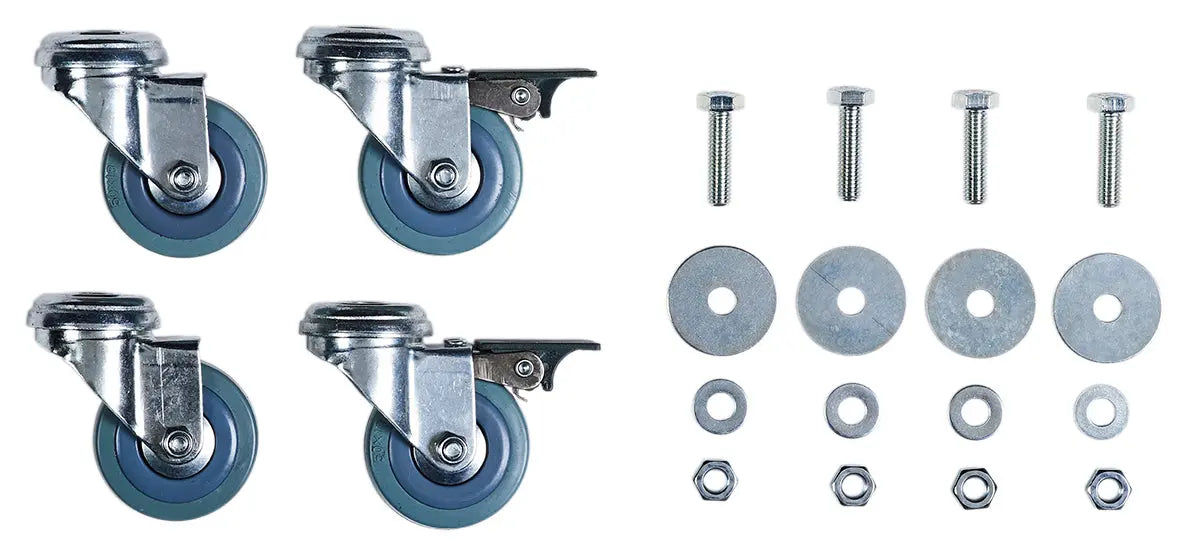 Kit de 4 roulettes Citwin Ø50 mm dont 2 avec frein, idéal pour déplacer facilement les supports-sacs Citwin 2 et 3 flux.