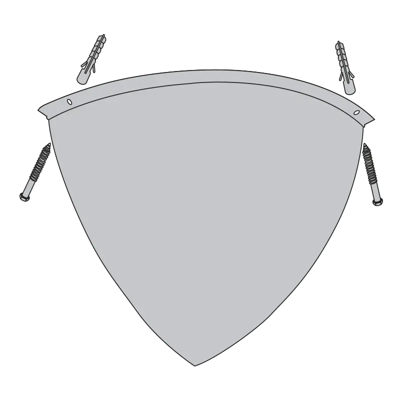 Schéma de fixation du miroir 1/8 de sphère dans l'angle formé par deux murs
