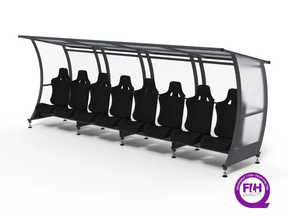 Abri de touche premium certifié FIH, hauteur 2 m, sièges baquets, 6 à 10 joueurs